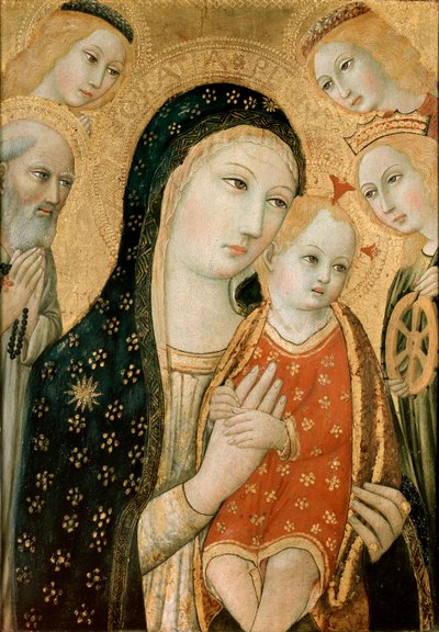 A Virgem e o Menino com São Jerônimo, Santa Catarina de Alexandria e dois anjos, c1470 de Sano di Pietro