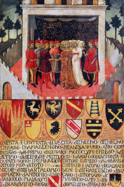 O presente do anel, cena do casamento entre famílias nobres sienenses de Sano di also Ansano di Pietro di Mencio Pietro
