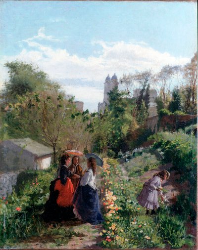 Senhoras num jardim (óleo sobre tela de Sante Bertelli
