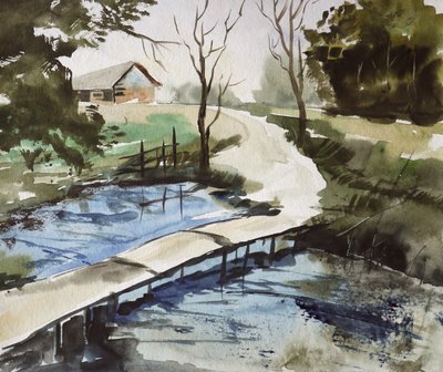 Ponte rústica no campo de Santhosh ch