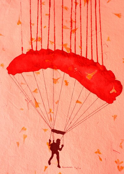 Paraquedista entre pétalas de Santhosh ch