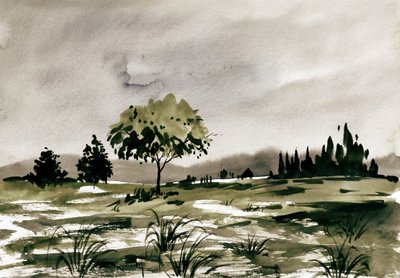 Paisagem campestre em aguarela de Santhosh ch