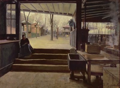 A Cozinha ou o Laboratório do Moulin de la Galette, Paris (óleo sobre tela) de Santiago Rusinol i Prats