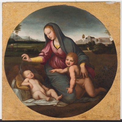 Madonna and Child with the Young St. John, c.1500 (óleo sobre madeira) de Sanzio of Urbino (follower of) Raphael