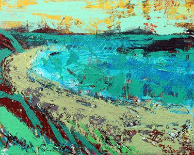 Para além da machair (acrílico sobre tela) de Sara Hayward