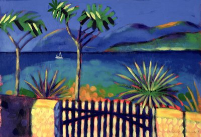 Jardim Mediterrâneo (acrílico no cartão) de Sara Hayward