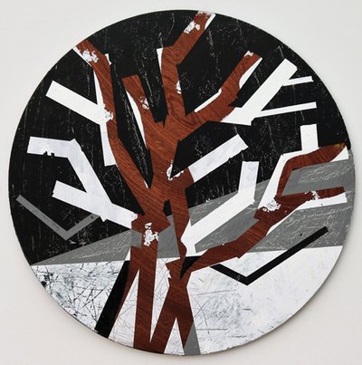 Twixt Heaven & Earth X-B (acrílico sobre tábua circular) de Sara Hayward