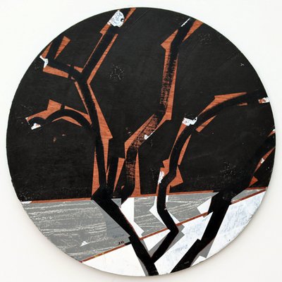 Twixt Heaven & Earth XVI-B (acrílico sobre tábua circular) de Sara Hayward