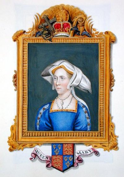 Retrato de Ana Bolena erroneamente chamada de Rainha Maria de "Memórias da Corte da Rainha Isabel", publicado em 1825 (aquarela e guache em papel) de Sarah Countess of Essex