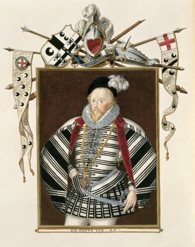 Retrato de Sir Henry Lee (1530-1610) de &39;Memórias do Tribunal da Rainha Elizabeth&39;, publicado em 1825 em papel de Sarah Countess of Essex