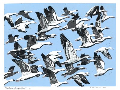 Inspiração de Escher, 2017 (linóleo) de Sarah Drummond