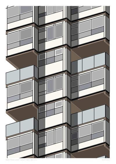 Lambeth Towers_Sepia, 2015 (impressão gráfica giclee) de Sarah Evans