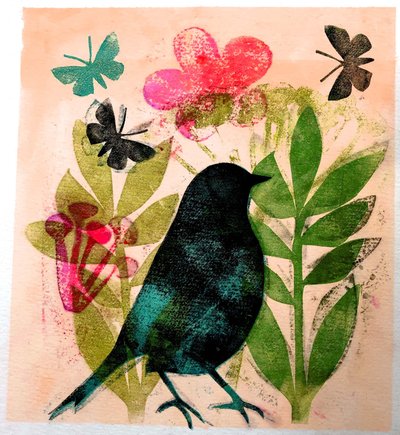 Bird and butterfly,2019 (Tinta mono impressão) de Sarah Thompson Engels