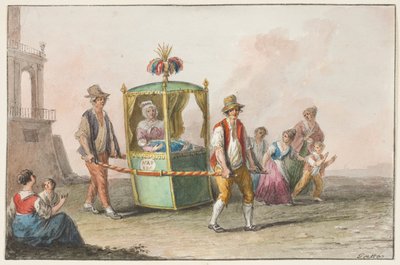 Cor da água; Uma parteira com um bebê a caminho da igreja para o batizado de Saverio della Gatta