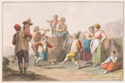 Cor da água; Dois camponeses dançando ao som de gaita de foles e chifre de Saverio della Gatta