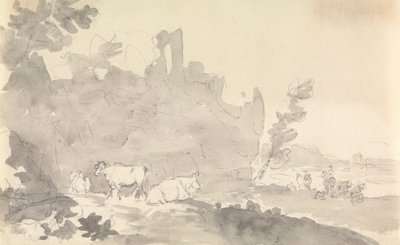 Paisagem com vacas em primeiro plano de Sawrey Gilpin