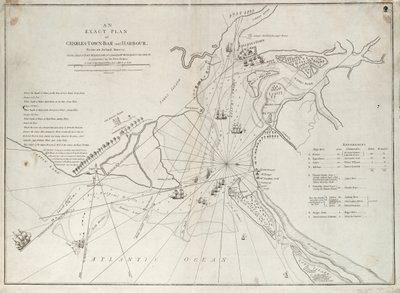 Um plano exato da barra e do porto de Charles Town, a partir de um levantamento real com o ataque ao Forte Sullivan, em 28 de junho de 1776, pela esquadra de Sua Majestade comandada por Sir Peter Parker de Sayer & Bennett