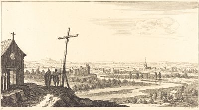 Paisagem com igreja e cidade à distância de Sébastien  Le Clerc I