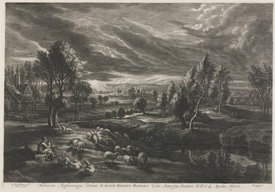 Paisagem com pastor tocando flauta de Schelte Adams Bolswert