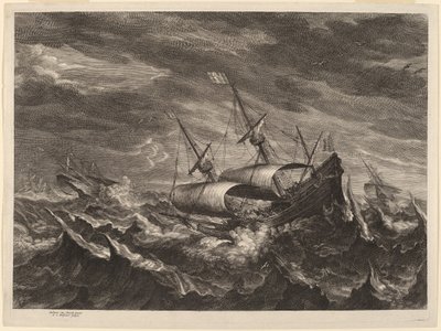Barcos à vela em uma tempestade de Schelte Adams Bolswert after Andries van Eertvelt