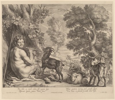 Pan tocando flauta de Schelte Adams Bolswert after Jacob Jordaens