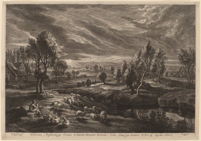 Uma paisagem com uma aldeia de Schelte Adams Bolswert after Sir Peter Paul Rubens
