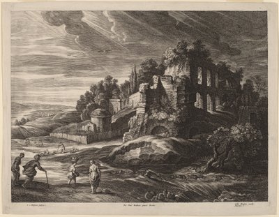 Paisagem com grandes ruínas romanas de Schelte Adams Bolswert after Sir Peter Paul Rubens