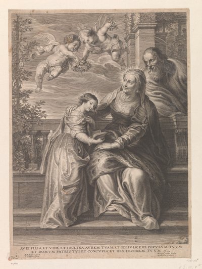 Maria com os seus pais Anna e Joachim de Schelte Adamsz. Bolswert