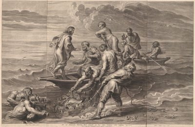 Wonderbare visvangst Jesus disse a Simão, não tenha medo: de agora em diante, você estará pegando pessoas (título no objeto) de Schelte Adamsz. Bolswert