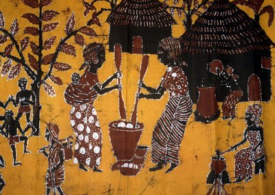 Pano feito com a técnica batik, artesanato togolês de School African