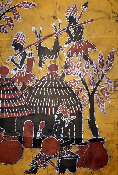 Pano feito com a técnica batik, artesanato togolês de School African