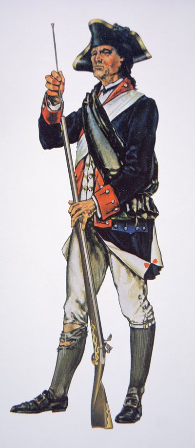Soldado da Guerra da Independência Americana do Regimento Estadual (Americano) da Pensilvânia (aguarela sobre papel) de School American
