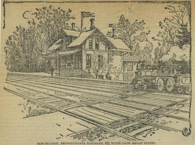 Elm Station, West Philadelphia, Pennsylvania Railroad, EUA (Litho) de School American