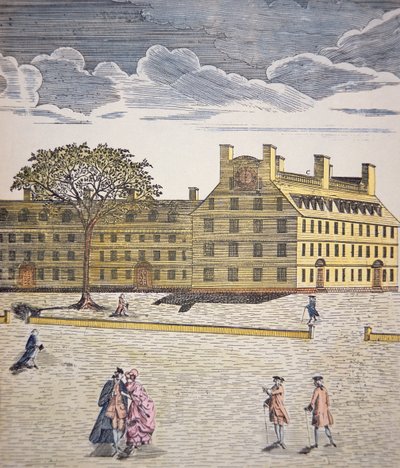 Harvard College, Cambridge, Massachusetts c.1740 (cor litho) de School American