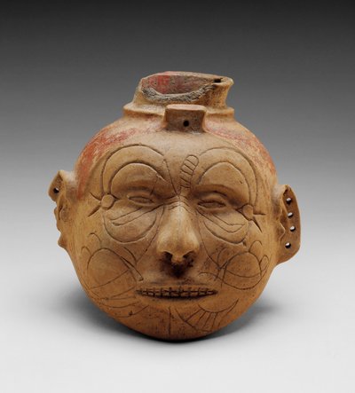 Vaso de efígie de cabeça (buffware com pigmento de deslizamento vermelho) de School American