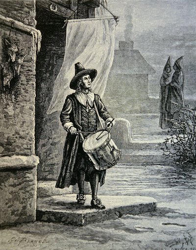O sino da igreja do Puritano era um baterista (litho) de School American