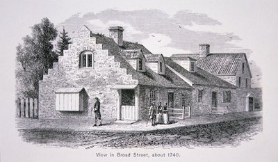 Vista da Broad Street, New York City c.1740 (litho) de School American