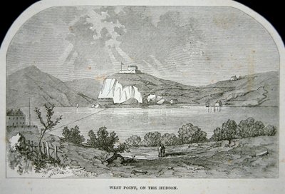 West Point, o forte chave que Benedict Arnold planeou para entregar aos britânicos durante a Guerra da Independência (litho) de School American