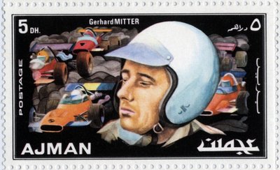 Emirates Arab Units carimbo representando o motorista Gerhard Mitter (1935-1969) de School Arabic
