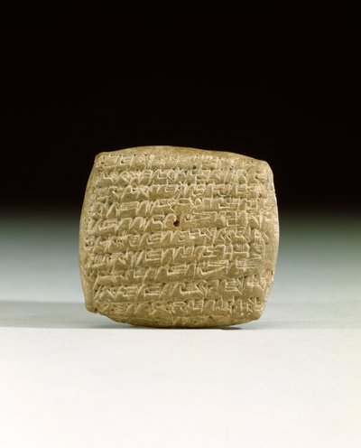Uma velha tábua cuneiforme assíria, da colônia mercante de Kanesh, na Capadócia, exigindo o pagamento de contas em atraso, c.1900-1800 aC (pedra) de School Assyrian