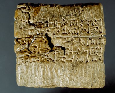 Civilização assíria: caixa gravada de caracteres cuneiformes relativa à produção de duas minas de prata. Istambul, Museu Arqueológico de School Assyrian