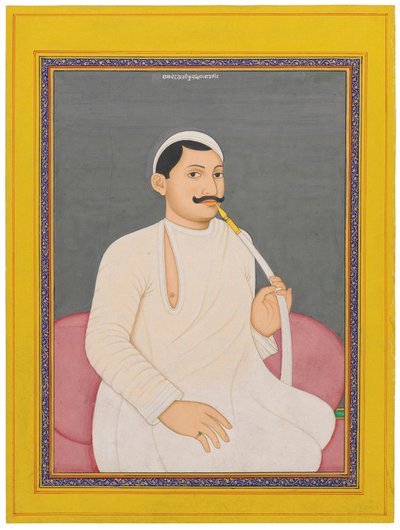 Um retrato sentado de Ram Chandra Lahiri, Dewan de Cooch Bewar (1829 - 1842, c. 1840 (pigmentos opacos aumentados com ouro sobre papel) de School Bengali