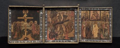Ícone de tríptico portátil: a ressurreição e a anástase de School Byzantine