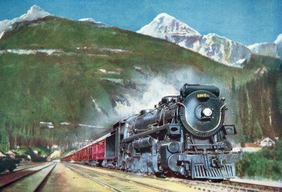 Canadian Pacific Railway no sopé das Montanhas Rochosas de School Canadian
