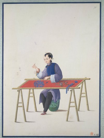 Um bordado de mulher, c.1800 (aguarela sobre papel) de School Chinese