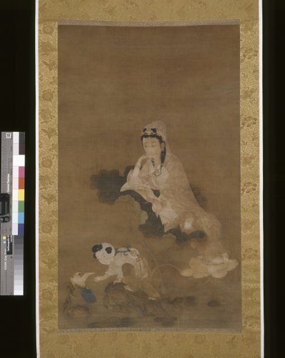 Avalokitesvara (Guanyin) sobre Lotus (tinta e cor sobre seda) de School Chinese