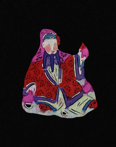 Divindade chinesa. Papel de corte pintado ou "Jian Zhi", arte popular chinesa, Pekin. de School Chinese