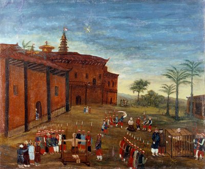 Arte chinesa: cenas de tortura e tortura de prisioneiros. Pintura do século XIX - Arte chinesa: cenas de tortura e de execuções de prisioneiros. Pintura do século XIX. Museu do Louvre, Paris. de School Chinese