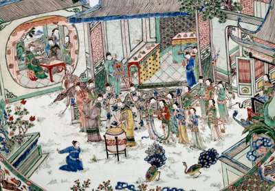 Arte chinesa: festa tradicional com concerto. Pintura em porcelana. Século XVIII. Paris, Museu Guimet, Museu Nacional de Artes Asiáticas. de School Chinese