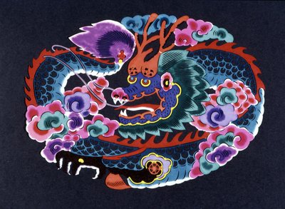 Papel chinês cortado e colorido com um dragão de School Chinese